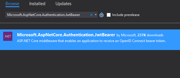 Add JWTBearer nuget package